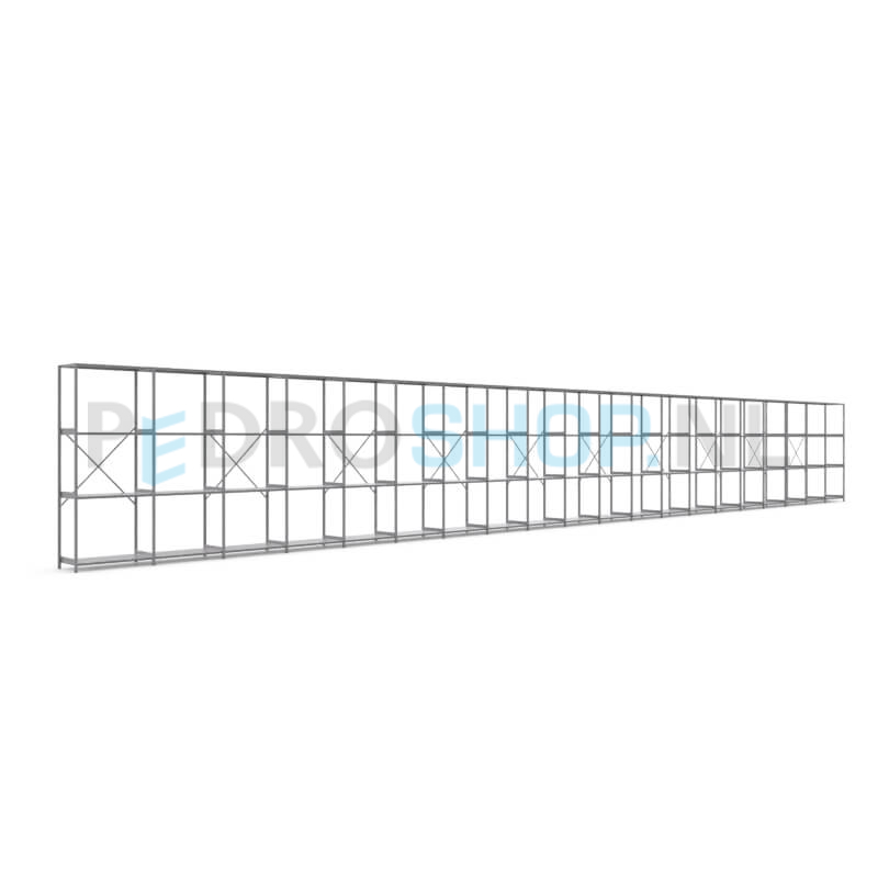Metalen stellingkast: 250cm (h) x 50cm (d) x 2015.6cm (l)