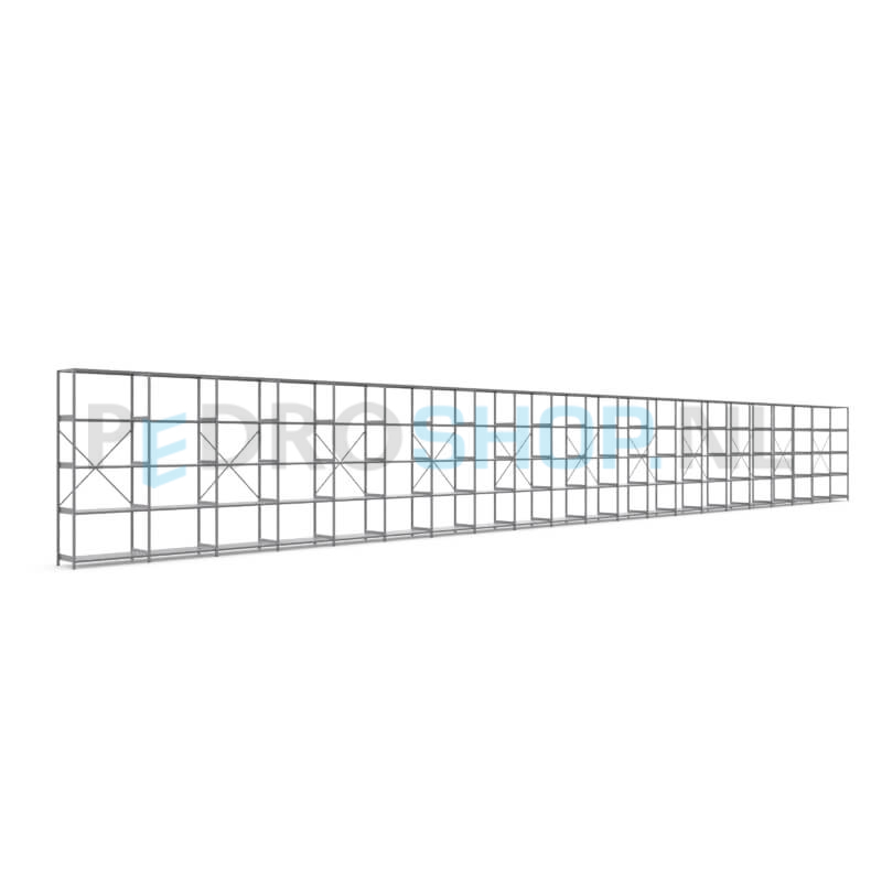 Metalen stellingkast: 250cm (h) x 50cm (d) x 2116.2cm (l)