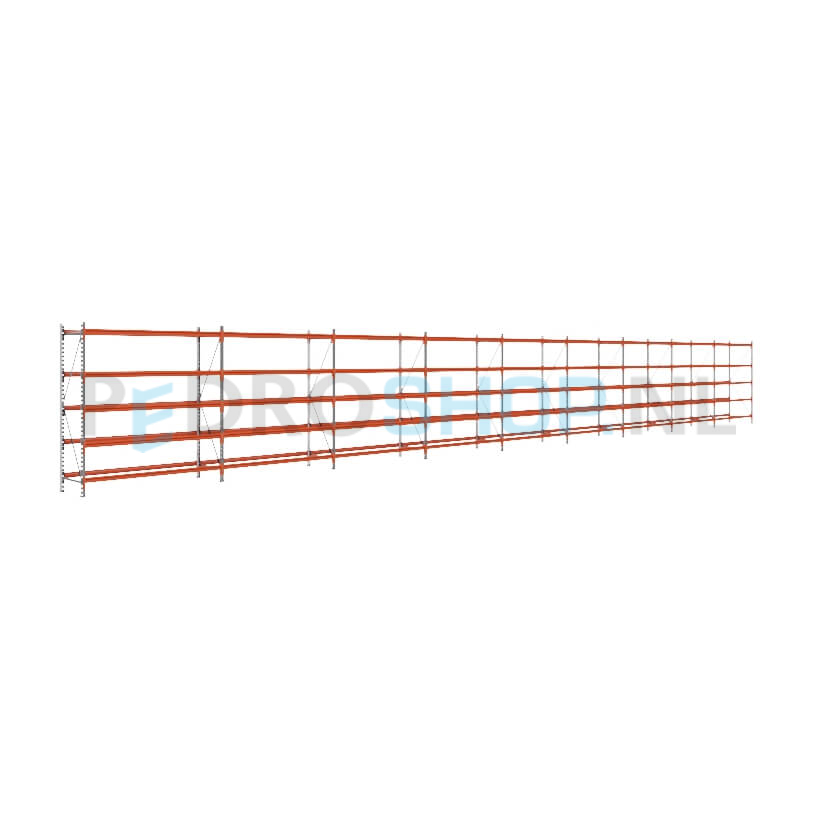 Grootvakstelling: 200cm (h) x 60cm (d) x 1717cm (l) x 5 niveaus