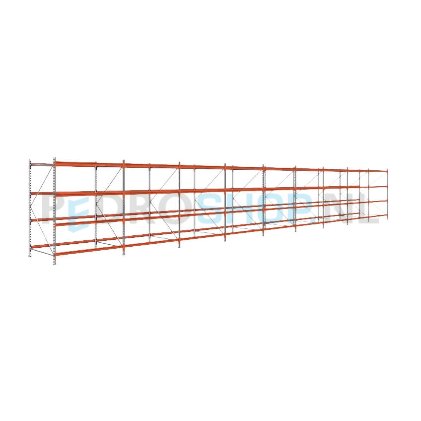 Grootvakstelling: 200cm (h) x 120cm (d) x 1402cm (l) x 4 niveaus