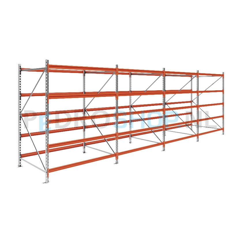 Grootvakstelling: 200cm (h) x 120cm (d) x 626cm (l) x 5 niveaus