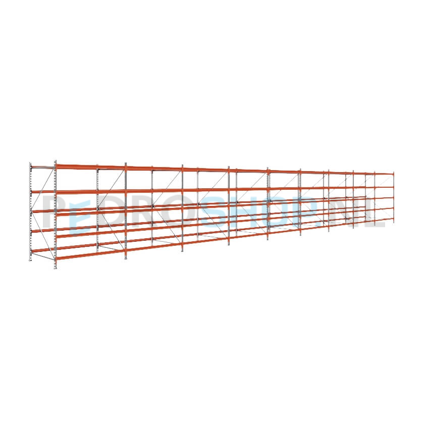 Grootvakstelling: 200cm (h) x 120cm (d) x 1402cm (l) x 5 niveaus