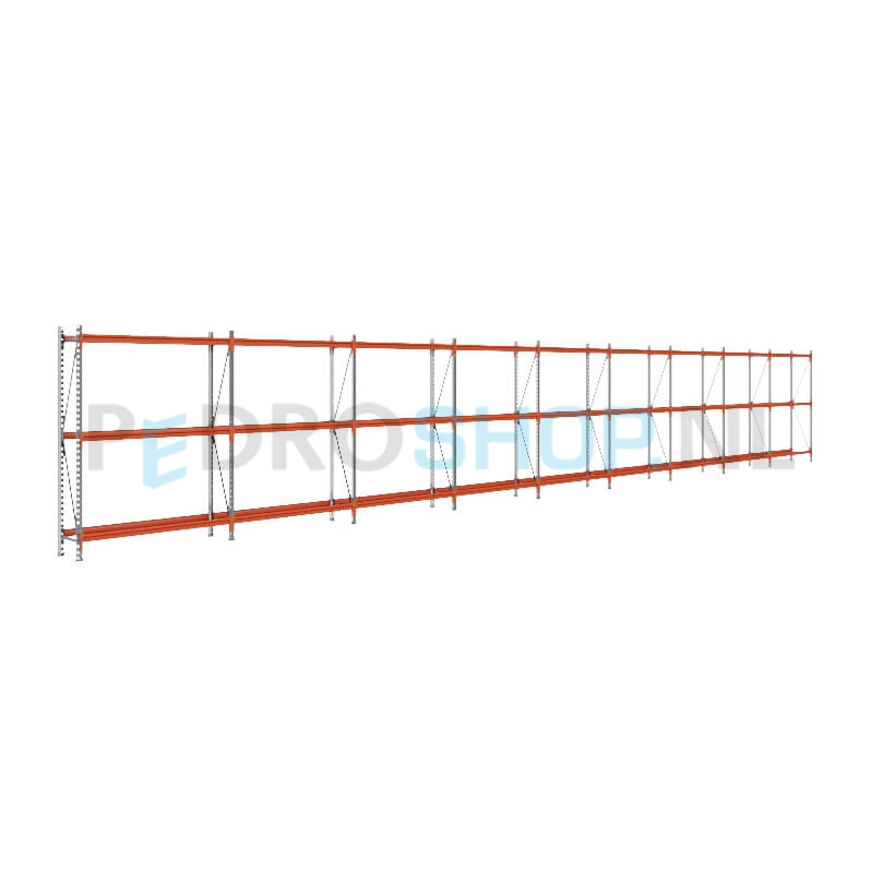Grootvakstelling: 200cm (h) x 40cm (d) x 1402cm (l) x 3 niveaus
