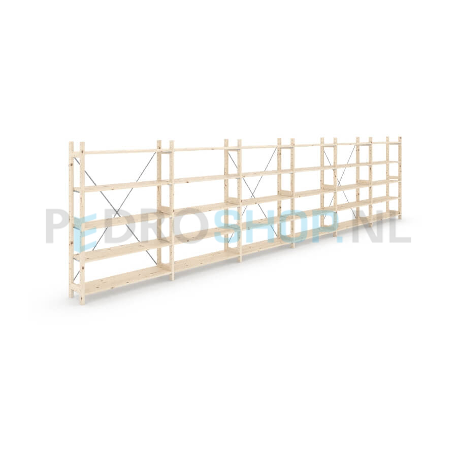 Houten stellingkast Easyrack: 150cm (h) x 30cm (d) x 603cm (l)